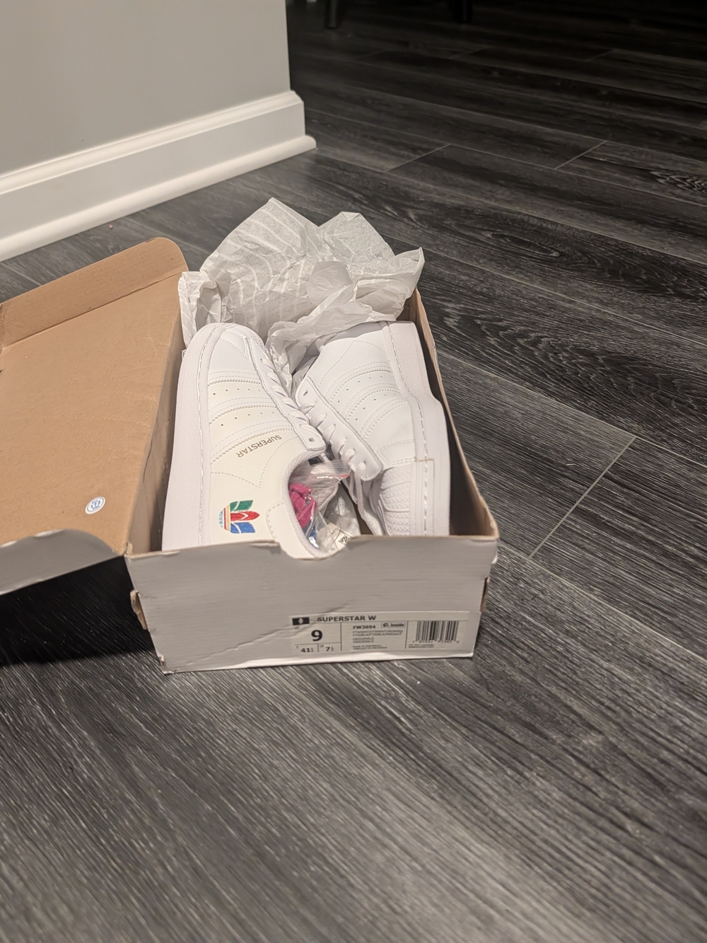 Adidas White Superstar Sneakers with Multicolor Logos - Picture 10 of 11
